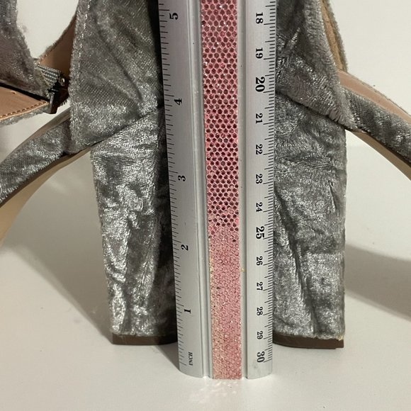 SPRING Grey Velvet Strappy Heeled Sandals w Ankle Strap - Size 9 - Picture 7 of 8